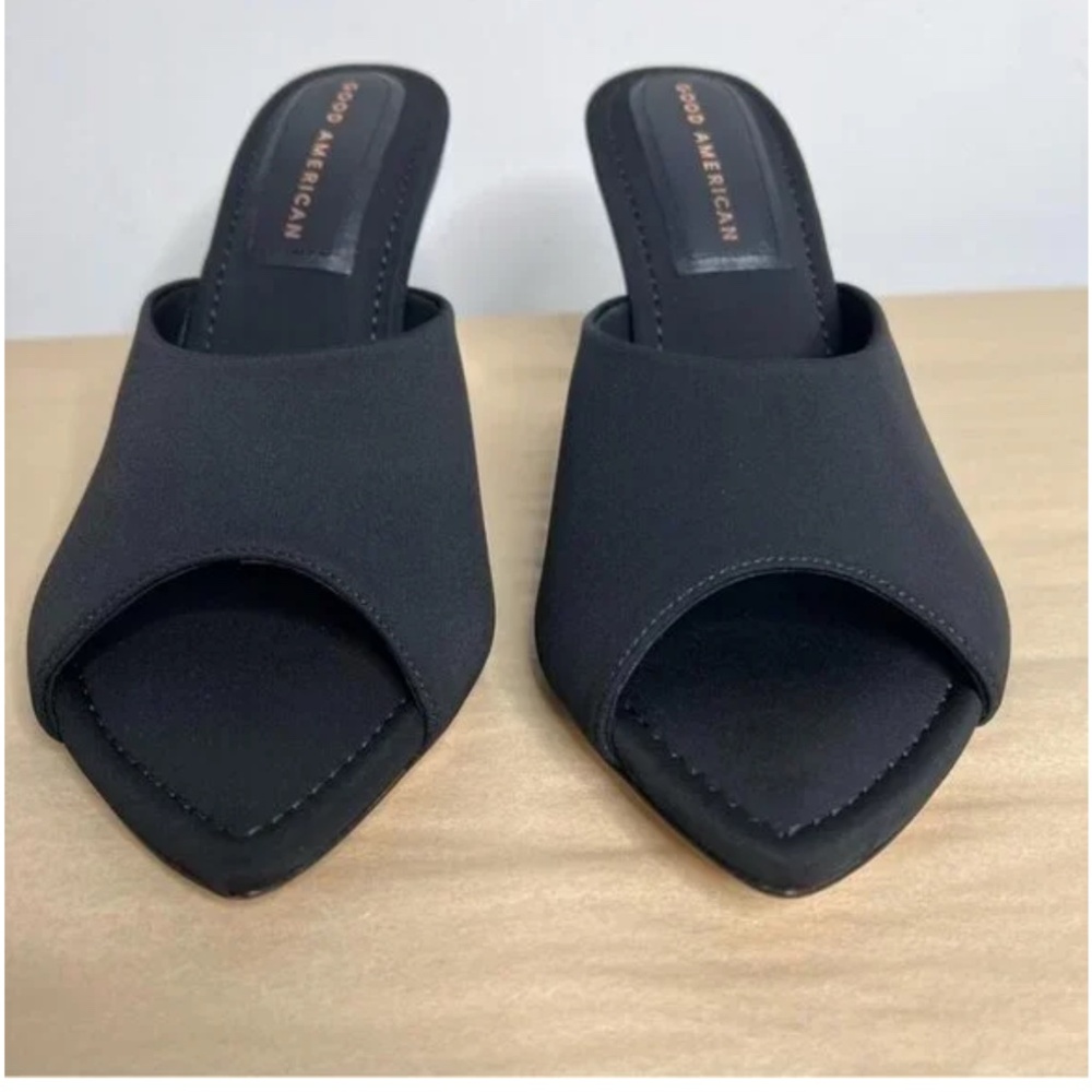 Good American Womens Size 8.5 Clear Wedge Sandals Neoprene Black Lucite